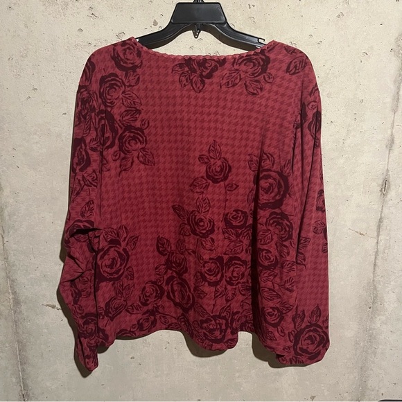 Coldwater Creek Top Womens 3X Maroon Floral Check Velvet Fleece Lined - Picture 6 of 8